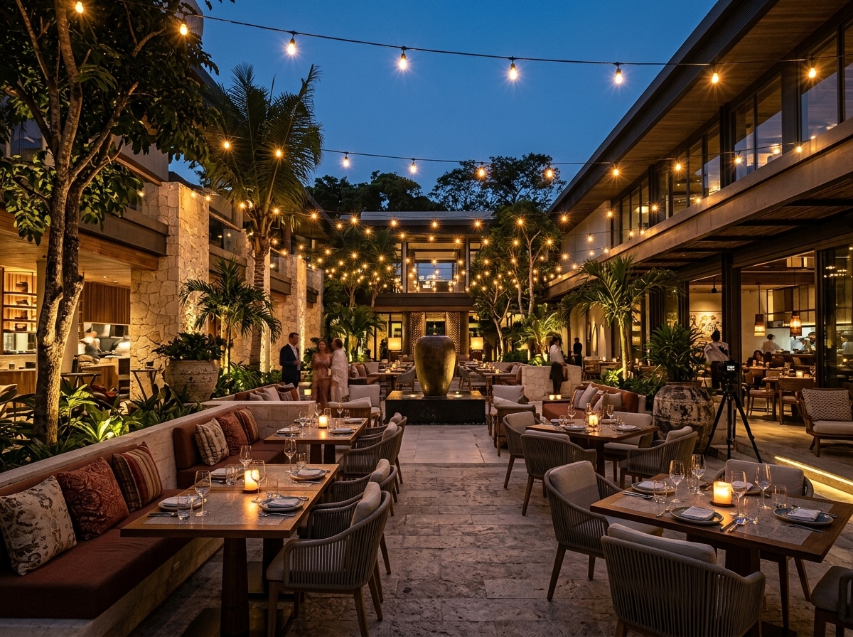 The Rex Seaside Steakhouse atmospheric outdoor dining courtyard