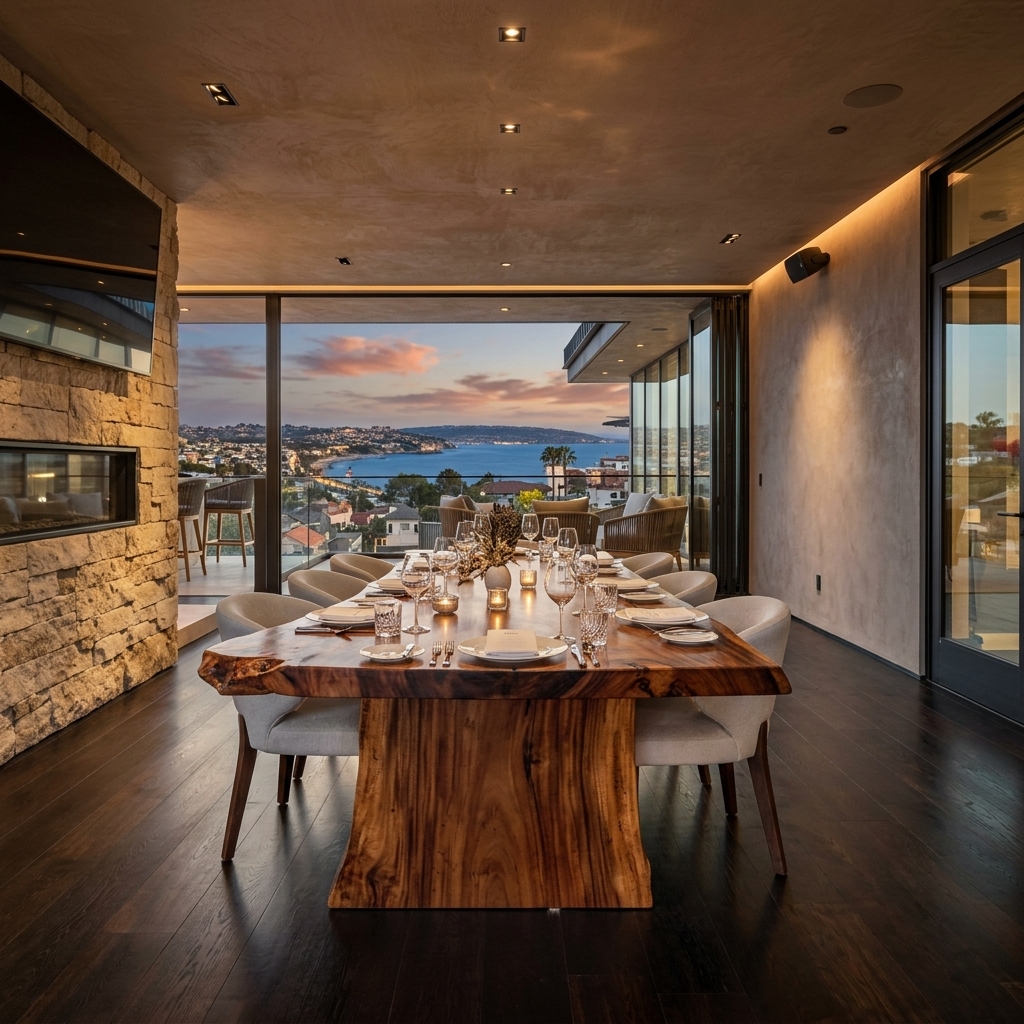 Sky Dining Room live-edge Chef table with ocean view