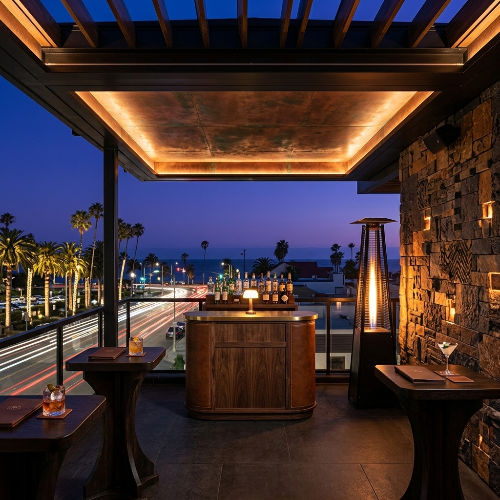 State Room outdoor cocktail patio at twilight