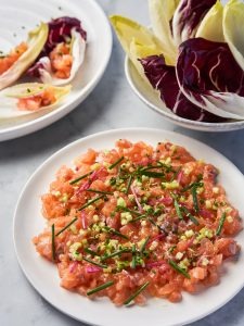 Tuna crudo with citrus and microgreens