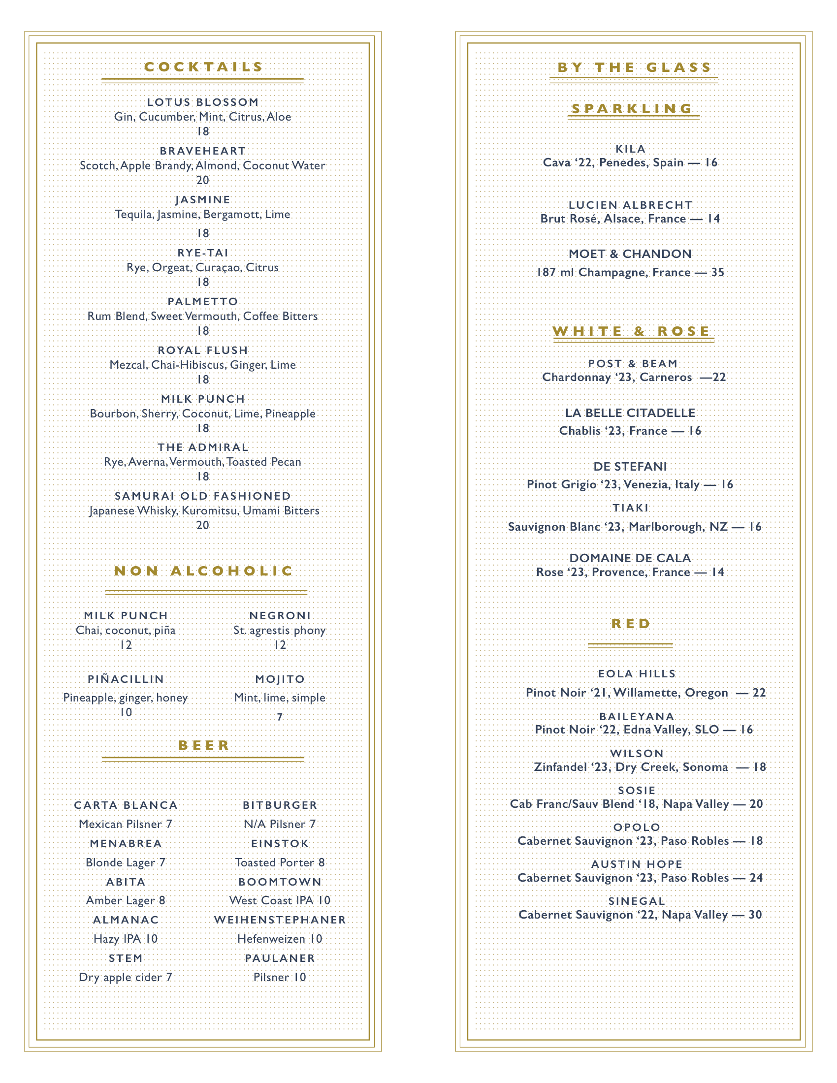 The Rex Cocktail Menu